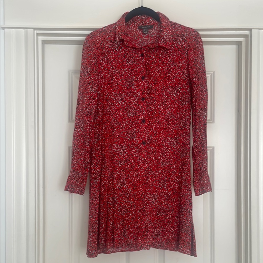 Primark Red and Black Long Sleeve Shirt Dress